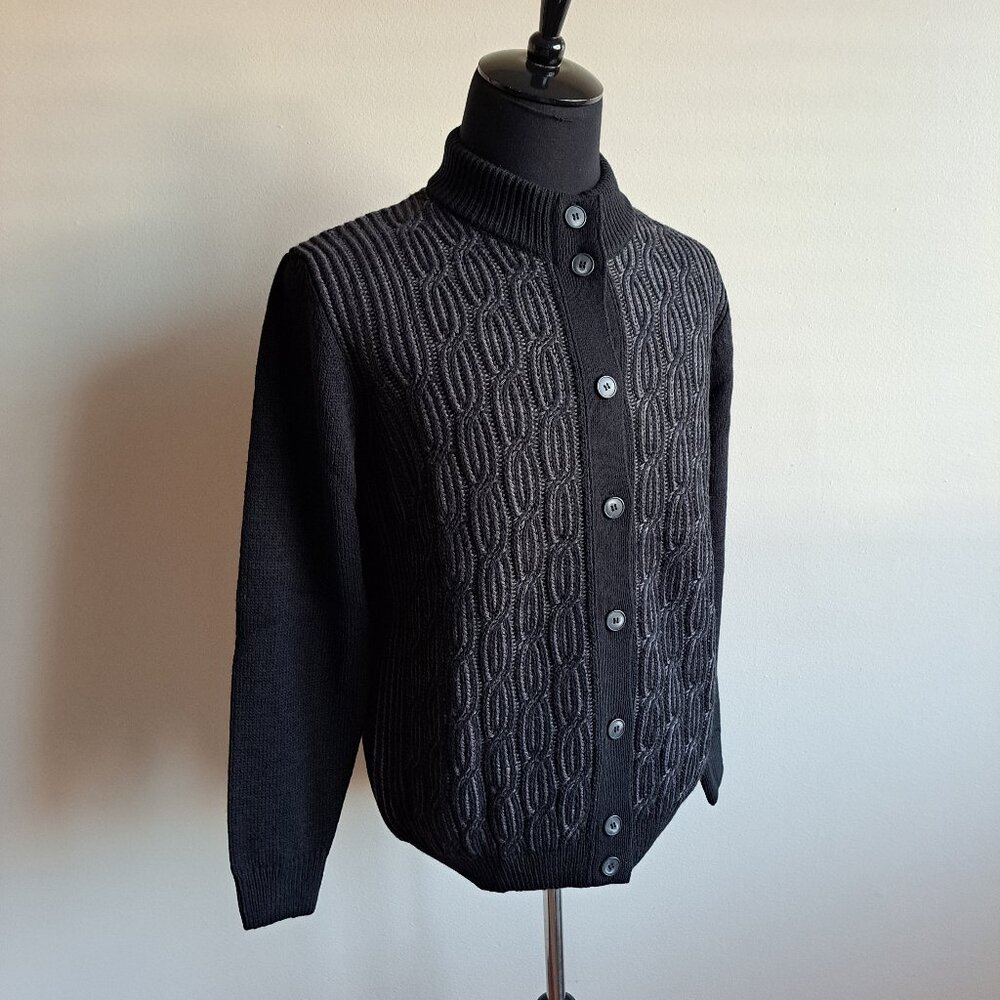 NEW Montechiaro Men's Black Knit Wool Button down Cardigan Size XL